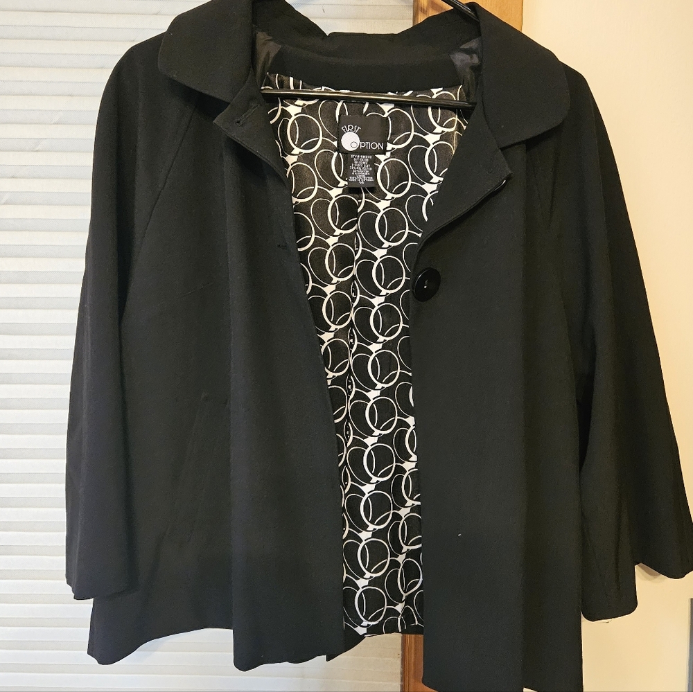 First Option Y2K Cape Suit Jacket Cropped Sleeves Black Size 14 - Picture 3 of 7